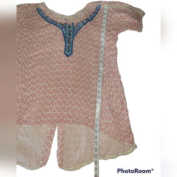 Anthropologie Embroidered Split Back IKAT embroidered Short Sleeve Tunic Top M - Picture 16 of 16